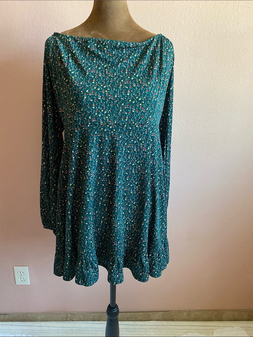 LUSH  Teal Floral Boatneck Swing Dress